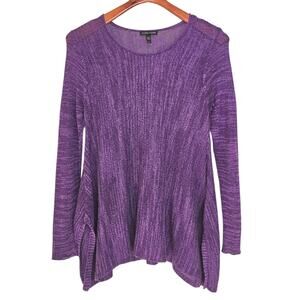 Eileen Fisher Purple Linen Blend Open Knit Sweater with 3/4 Sleeves